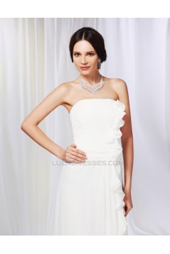 A-Line Strapless Long White Chiffon Prom Evening Formal Dresses ED010994
