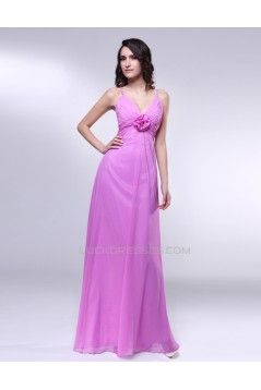 A-Line V-Neck Spaghetti Strap Long Chiffon Prom Evening Formal Dresses ED010995