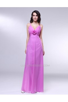 A-Line V-Neck Spaghetti Strap Long Chiffon Prom Evening Formal Dresses ED010995