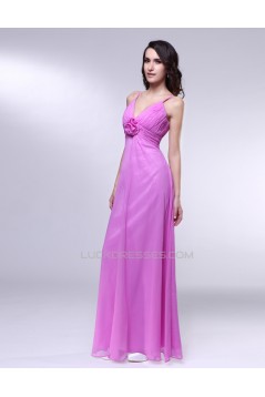 A-Line V-Neck Spaghetti Strap Long Chiffon Prom Evening Formal Dresses ED010995
