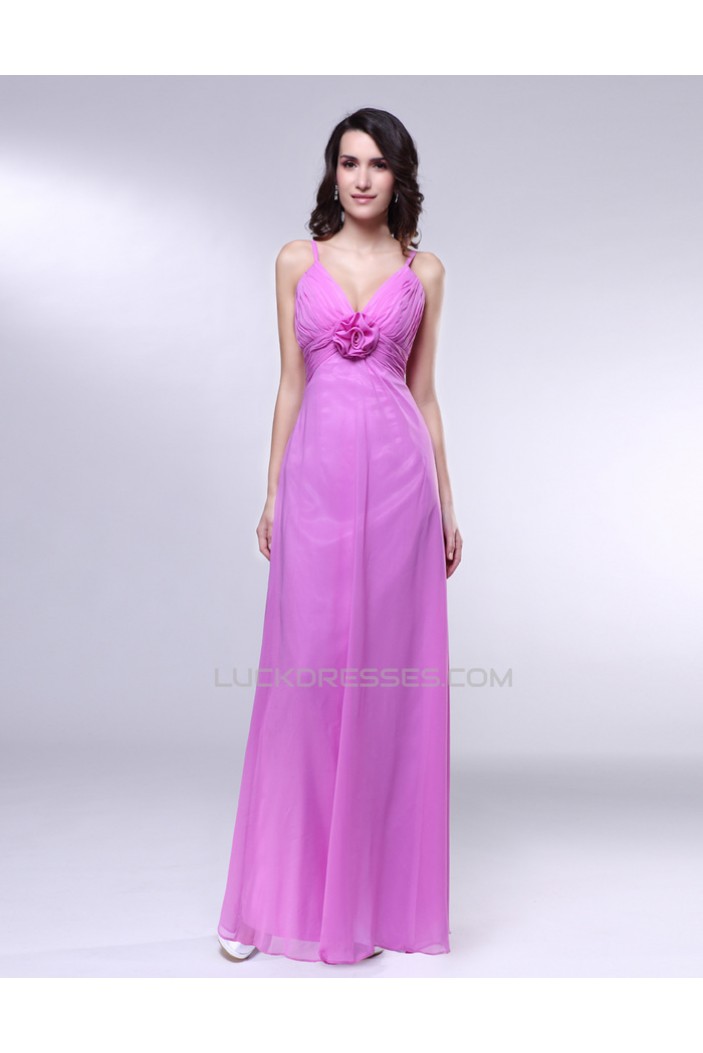 A-Line V-Neck Spaghetti Strap Long Chiffon Prom Evening Formal Dresses ED010995