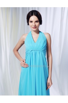 Sheath/Column Halter Long Blue Chiffon Prom Evening Formal Dresses Bridesmaid Dresses ED010998