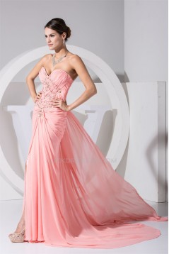 Sheath/Column Chiffon Court Train Long Pink Prom/Formal Evening Dresses 02020009