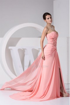 Sheath/Column Chiffon Court Train Long Pink Prom/Formal Evening Dresses 02020009