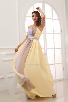 A-Line Chiffon Strapless Long Prom/Formal Evening Dresses 02020013
