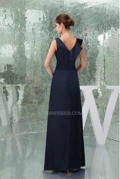 A-Line Falbala Silk like Satin V-Neck Long Evening Formal Bridesmaid Dresses 02020016