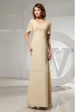 A-Line Floor-Length V-Neck Chiffon Formal Evening Mother of the Bride Dresses 02020020