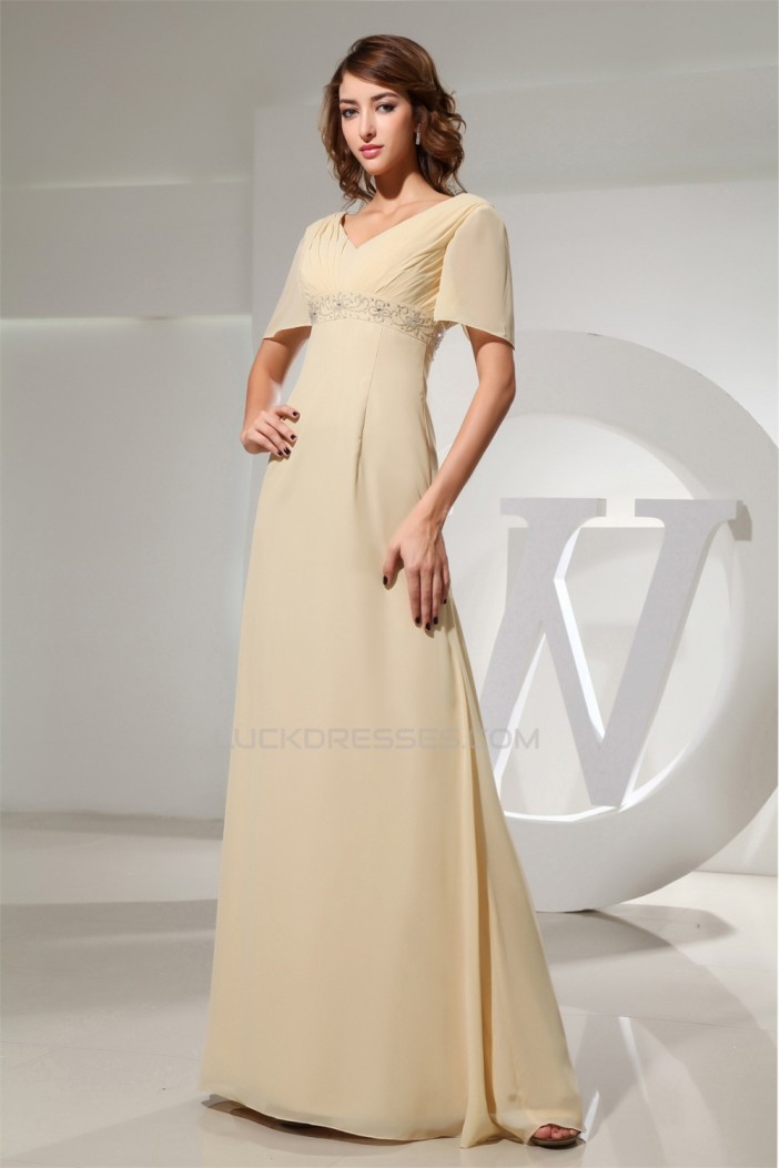 A-Line Floor-Length V-Neck Chiffon Formal Evening Mother of the Bride Dresses 02020020