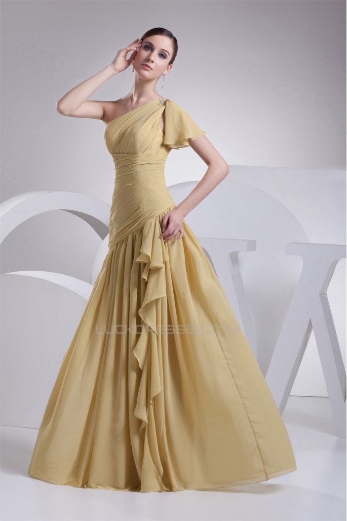 A-Line Pleats One-Shoulder Chiffon Sleeveless Long Evening Party Bridesmaid Dresses 02020024
