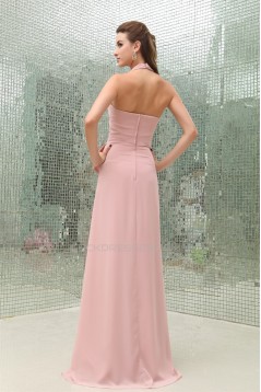 Affordable Sheath/Column Pleats Halter Floor-Length Chiffon Long Pink Evening Formal Bridesmaid Dresses 02020025