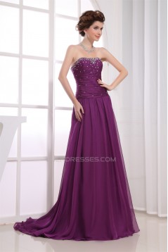 A-Line Ruched Strapless Chiffon Long Purple Prom/Formal Evening Dresses 02020026