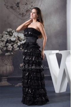 A-Line Sleeveless Floor-Length Ruffles Chiffon Sequins Long Black Prom/Formal Evening Dresses 02020035