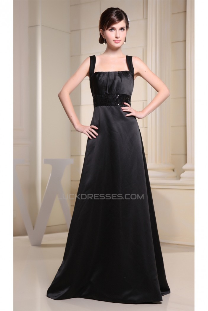 A-Line Sleeveless Sequins Floor-Length Square Long Black Prom/Formal Evening Dresses 02020039