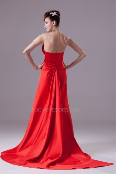 A-Line Sleeveless Strapless Beading Puddle Train Long Red Prom/Formal Evening Dresses 02020040