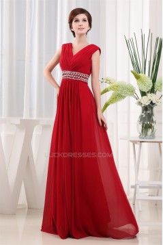 A-Line V-Neck Beading Floor-Length Sleeveless Long Red Prom Evening Bridesmaid Dresses 02020049