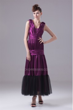 Ankle-Length Elastic Woven Satin Fine Netting Purple Prom/Formal Evening Dresses 02020054