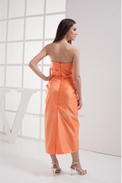 Ankle-Length Pick Ups Strapless Satin Sleeveless Party Bridesmaid Dresses 02020055