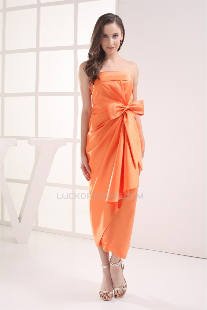 Ankle-Length Pick Ups Strapless Satin Sleeveless Party Bridesmaid Dresses 02020055