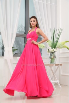 A-Line Beading Sleeveless Floor-Length Halter Long Chiffon Prom/Formal Evening Dresses 02020067
