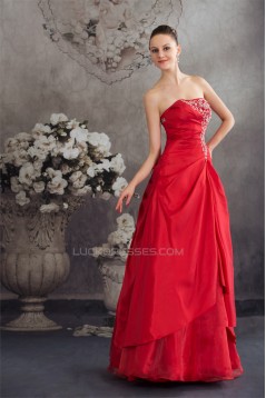 Beading A-Line Strapless Floor-Length Taffeta Long Red Prom/Formal Evening Dresses 02020068
