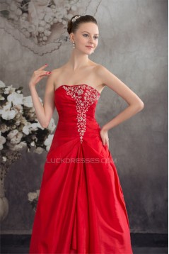 Beading A-Line Strapless Floor-Length Taffeta Long Red Prom/Formal Evening Dresses 02020068