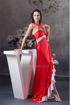 Beading Brush Sweep Train A-Line Halter Long Red Prom/Formal Evening Dresses 02020069