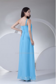 Beading Chiffon Silk like Satin One-Shoulder Long Blue Prom Evening Bridesmaid Dresses 02020071