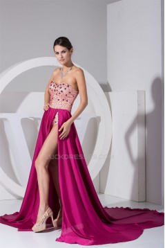 Beading Court Train A-Line Sleeveless Chiffon Prom/Formal Evening Dresses 02020074