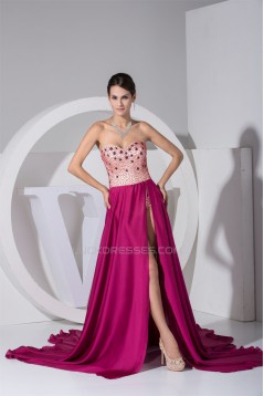 Beading Court Train A-Line Sleeveless Chiffon Prom/Formal Evening Dresses 02020074