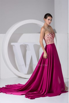 Beading Court Train A-Line Sleeveless Chiffon Prom/Formal Evening Dresses 02020074