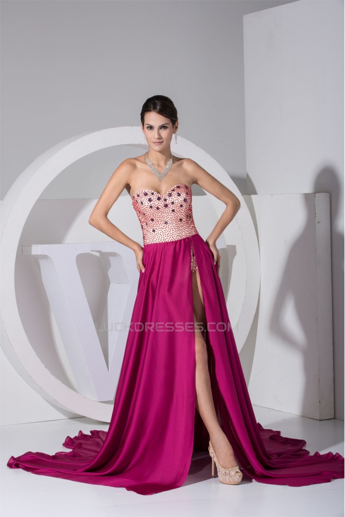 Beading Court Train A-Line Sleeveless Chiffon Prom/Formal Evening Dresses 02020074