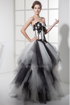 Ball Gown Beading Floor-Length Satin Fine Netting Prom/Formal Evening Dresses 02020076