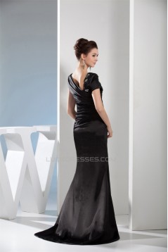 Beading Portrait Trumpet/Mermaid Silk like Satin Sleeveless Long Black Prom/Formal Evening Dresses 02020084