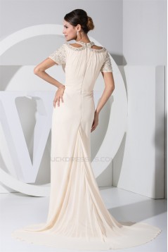 Beading Puddle Train Chiffon Short Sleeve Long Prom/Formal Evening Dresses 02020085