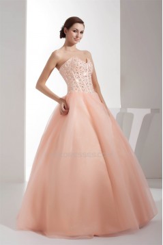 Ball Gown Beading Sleeveless Strapless Satin Organza Long Prom Formal Dresses 02020095