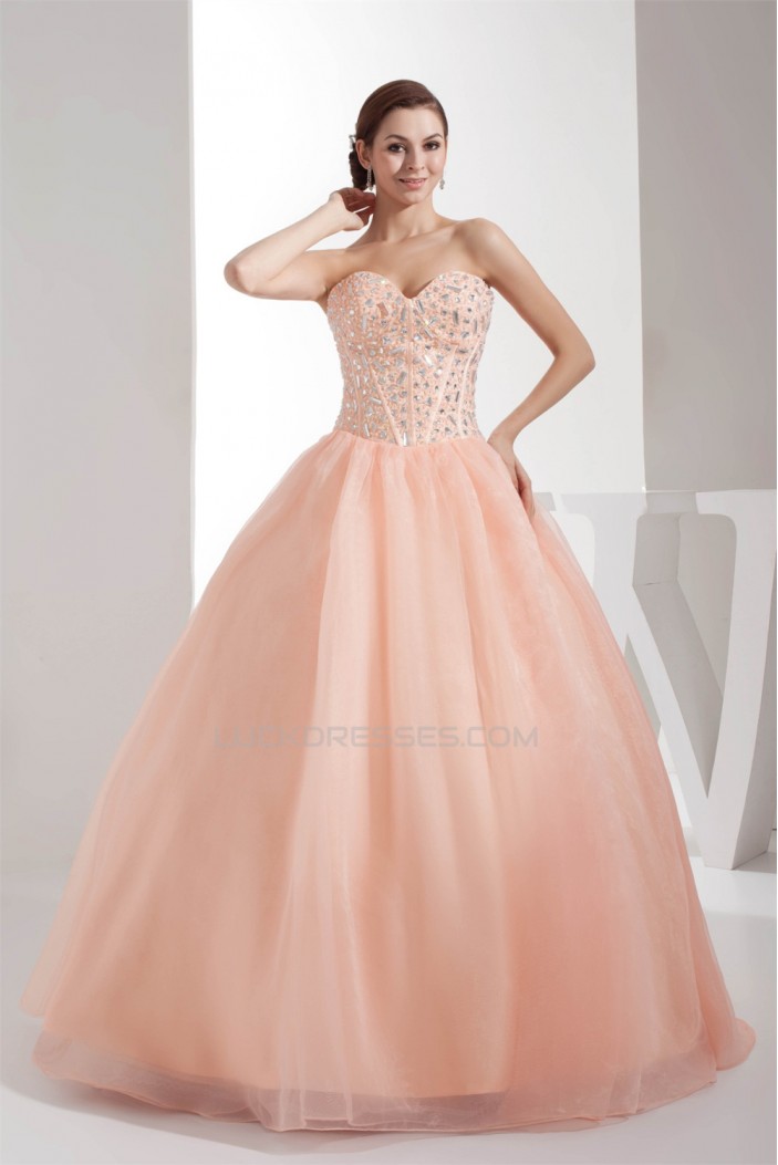 Ball Gown Beading Sleeveless Strapless Satin Organza Long Prom Formal Dresses 02020095
