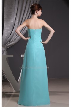A-Line Sleeveless Strapless Chiffon Long Blue Prom Evening Formal Bridesmaid Dresses 02020096