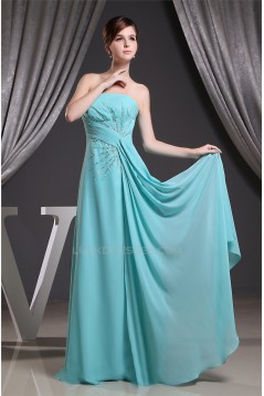 A-Line Sleeveless Strapless Chiffon Long Blue Prom Evening Formal Bridesmaid Dresses 02020096