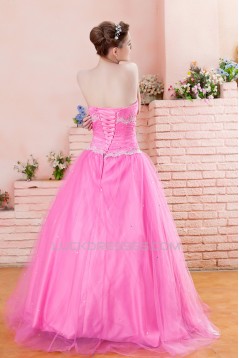 A-Line Strapless Long Pink Prom Evening Party Dresses 02021000