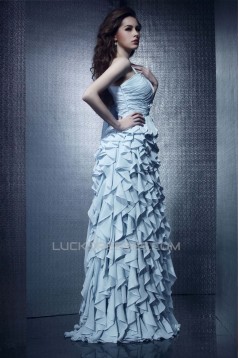 Sheath/Column One-Shoulder Long Chiffon Prom Evening Party Dresses 02021001