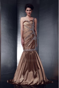 Trumpet/Mermaid Beaded One-Shoulder Long Prom Evening Party Dresses 02021005