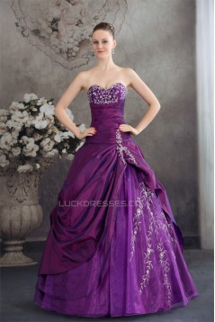 Ball Gown Sweetheart Beading Taffeta Fine Netting Floor-Length Prom/Formal Evening Dresses  02020103