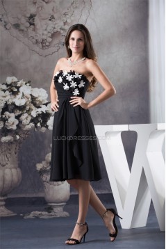 A-Line Strapless Chiffon Short Black Dresses 02021032