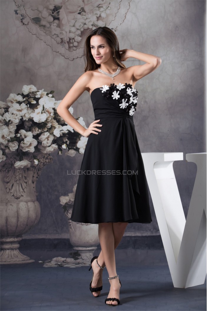 A-Line Strapless Chiffon Short Black Dresses 02021032