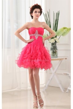 Beading A-Line Sleeveless Short/Mini Satin Organza Prom/Formal Evening Dresses 02021042