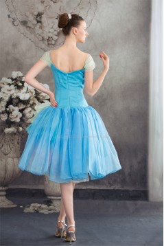 Beading Satin Organza V-Neck A-Line Tea Length Prom/Formal Evening Dresses 02021047