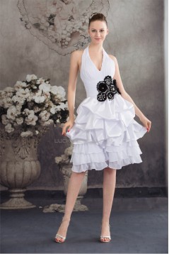 A-Line Halter Short White Homecoming Cocktail Party Bridesmaid Dresses 02021071