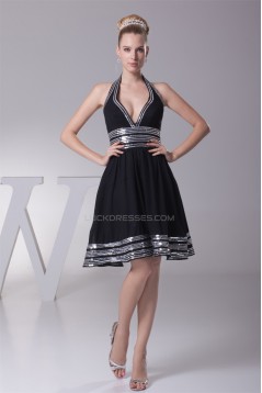 A-Line Halter Sequin Short Black Knee-Length Prom/Formal Evening Dresses 02021072