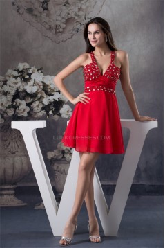 Chiffon Beading Sleeveless Short Red Prom/Formal Evening Dresses 02021074
