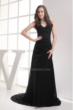 A-Line Brush Sweep Train Long Black Prom/Formal Evening Dresses 02020108